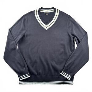 Brooks Brothers Men's V-Neck Sweater Supima Cotton Large Navy Blue Preppy
